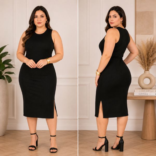 Vestido midi canelado