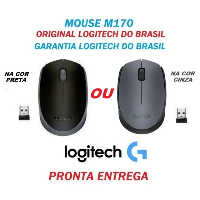 Mouse sem fio Logitech M170, preto ou cinza